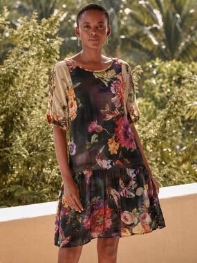 Floral Butterfly Print Women’s Dress in Dark Multi